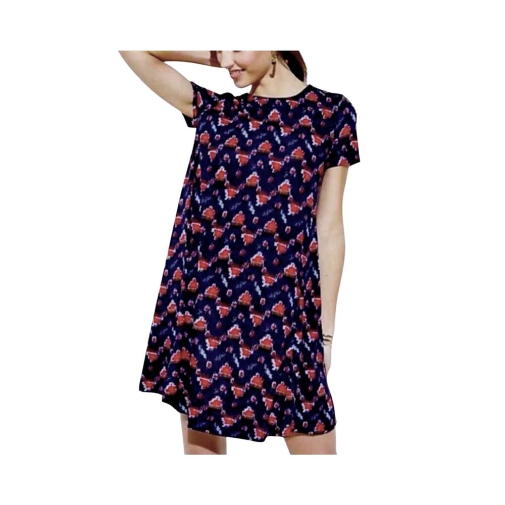 LOFT Blue Red Inkatha Print A-Line Swing Mini Dress XS